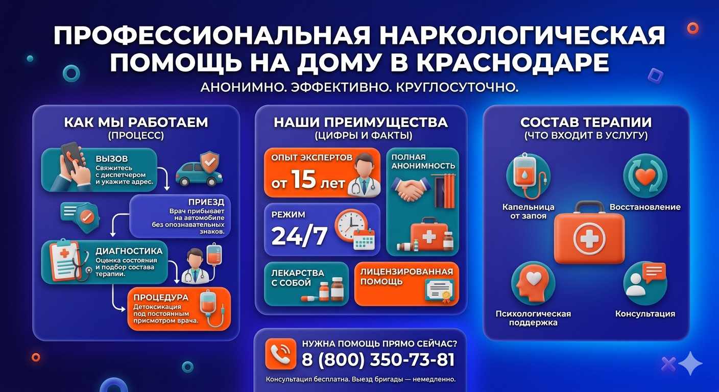 Инфографика о принципах лечения алкоголизма на дому в Мурманске: этапы вызова нарколога, преимущества анонимной детоксикации и состав медицинской помощи.
